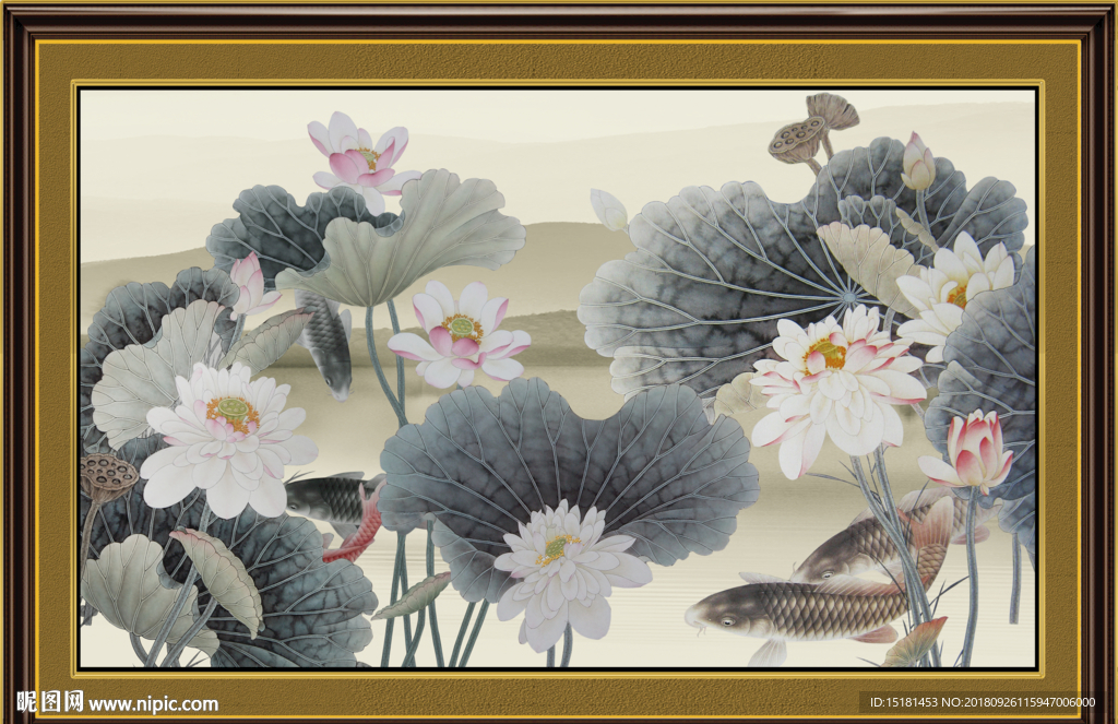 荷花 国画荷花 黑白荷花