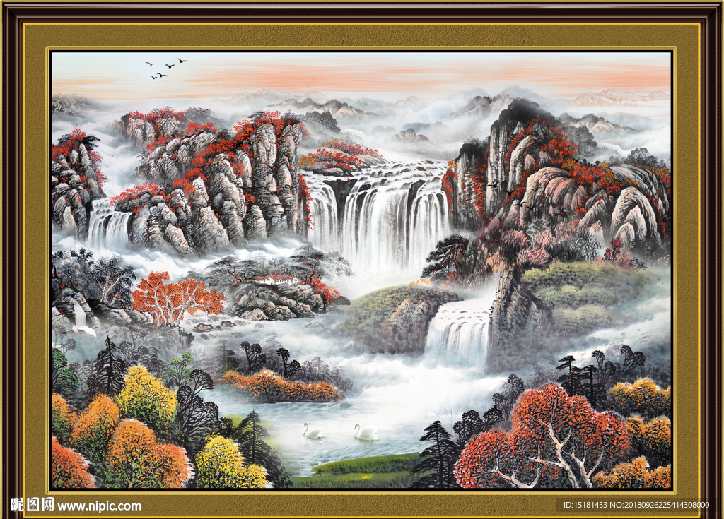 瀑布图片 瀑布国画