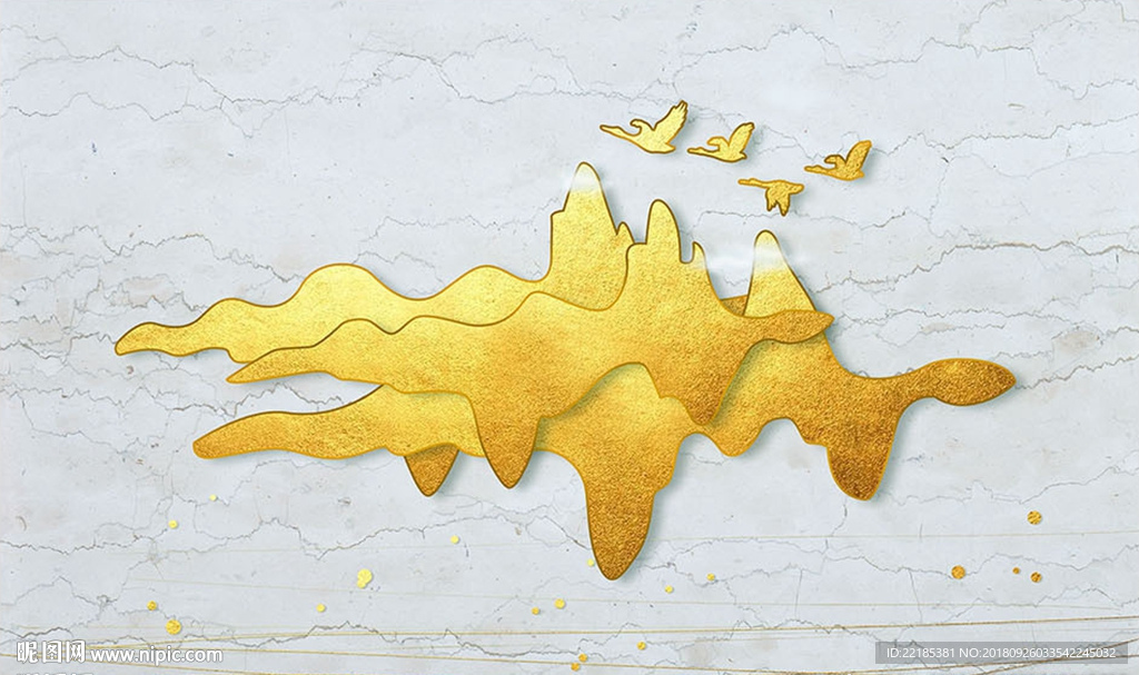 金色山线条飞鸟背景墙