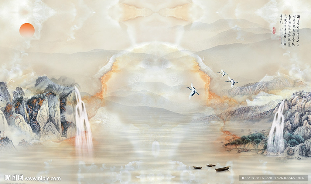 水墨山水大理石背景墙