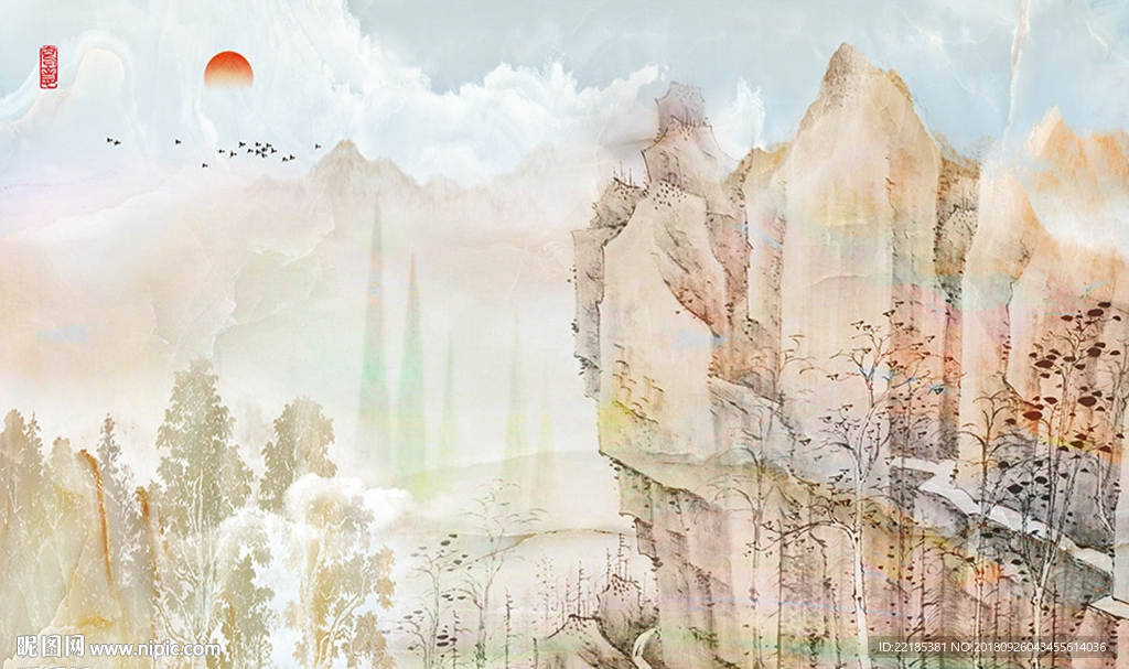 大理石创意山水背景墙