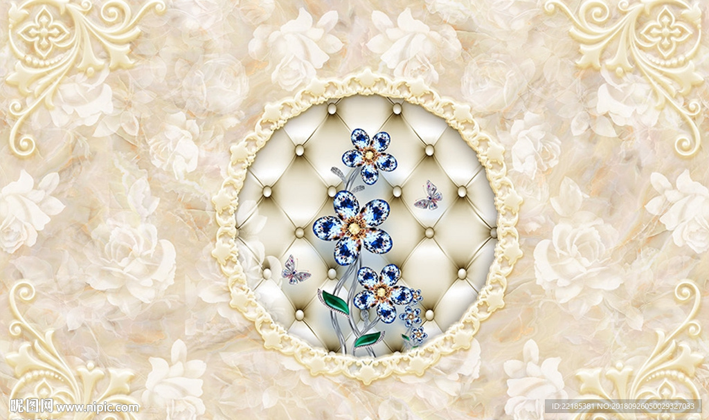 欧式软包花纹大理石背景墙