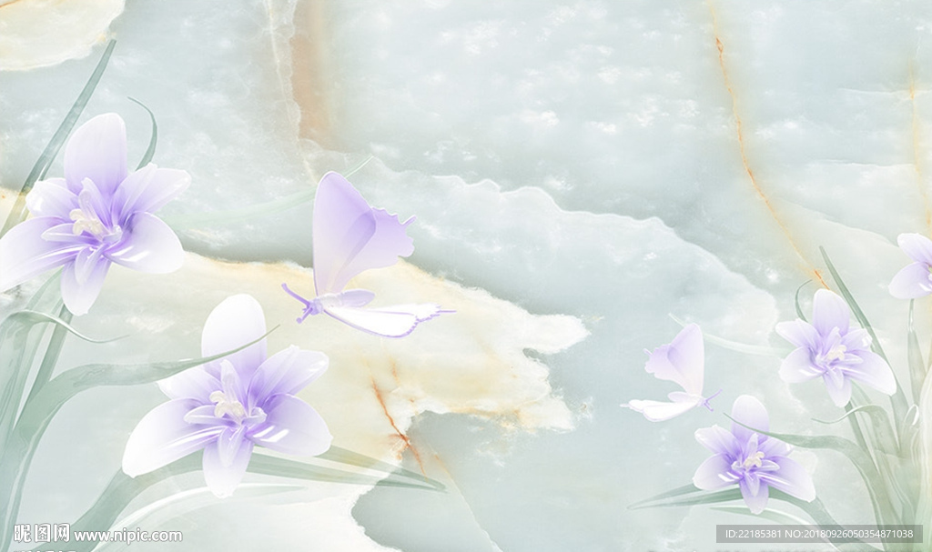 立体水仙花大理石背景墙