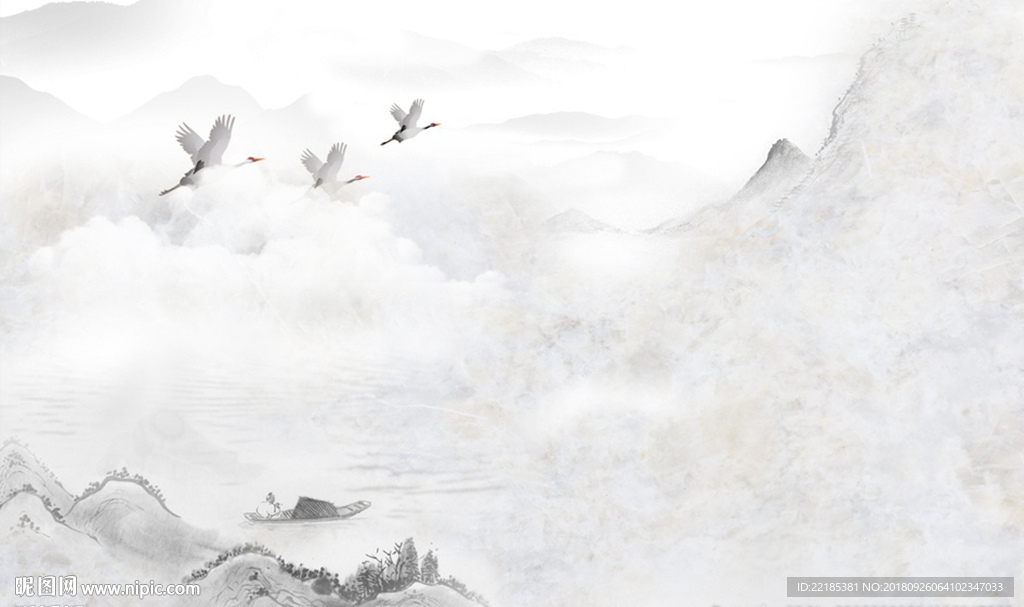 大理石纹山水鹤背景墙