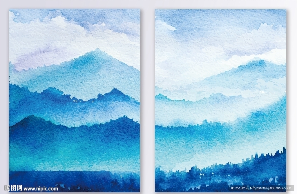 中国风淡彩山水装饰画