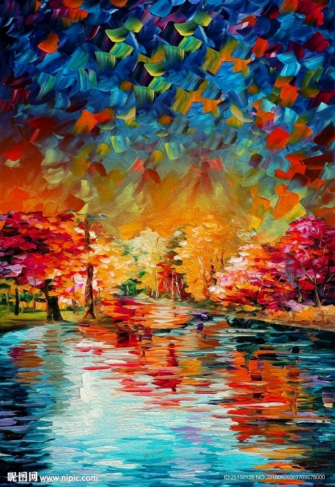 现代北欧抽象油画树林装饰画