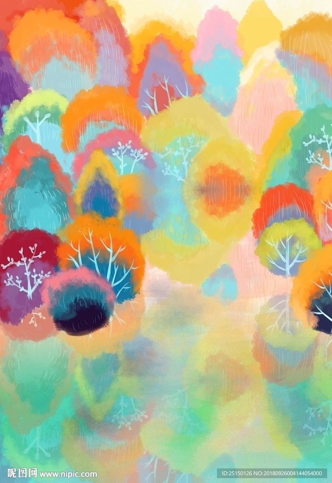 现代北欧油画树林装饰画