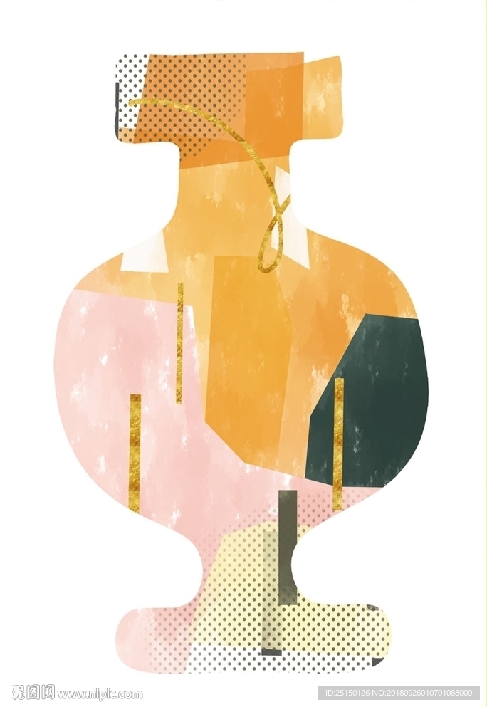 北欧水彩金箔抽象花瓶装饰画