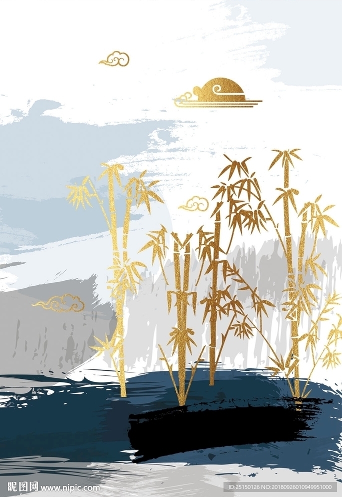 清新意境手绘水彩竹子装饰画