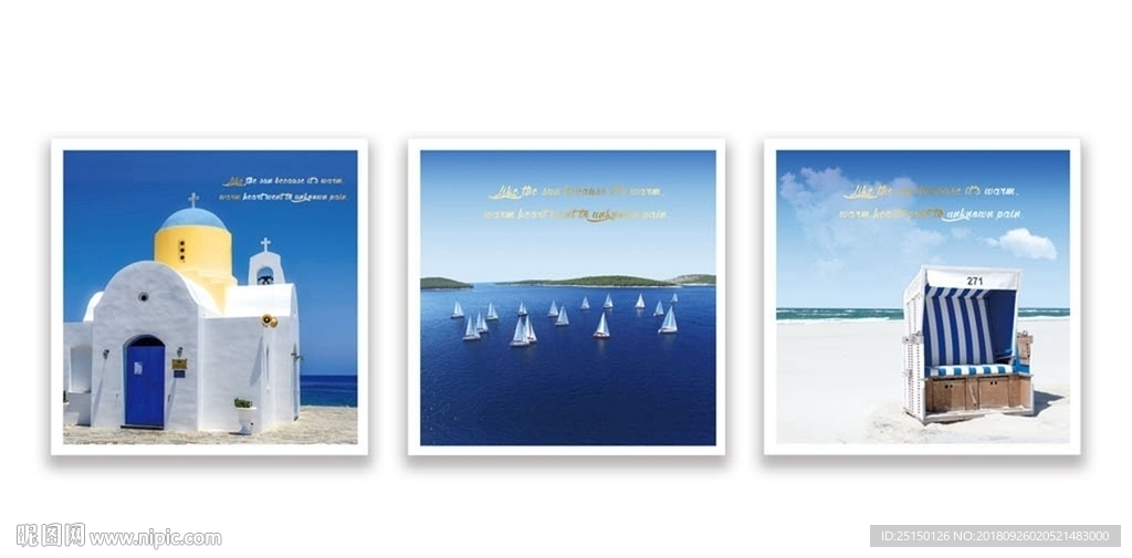 蓝色地中海大海建筑风景装饰画
