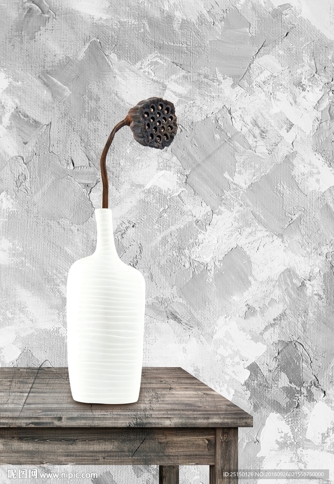 黑白花瓶莲蓬装饰画