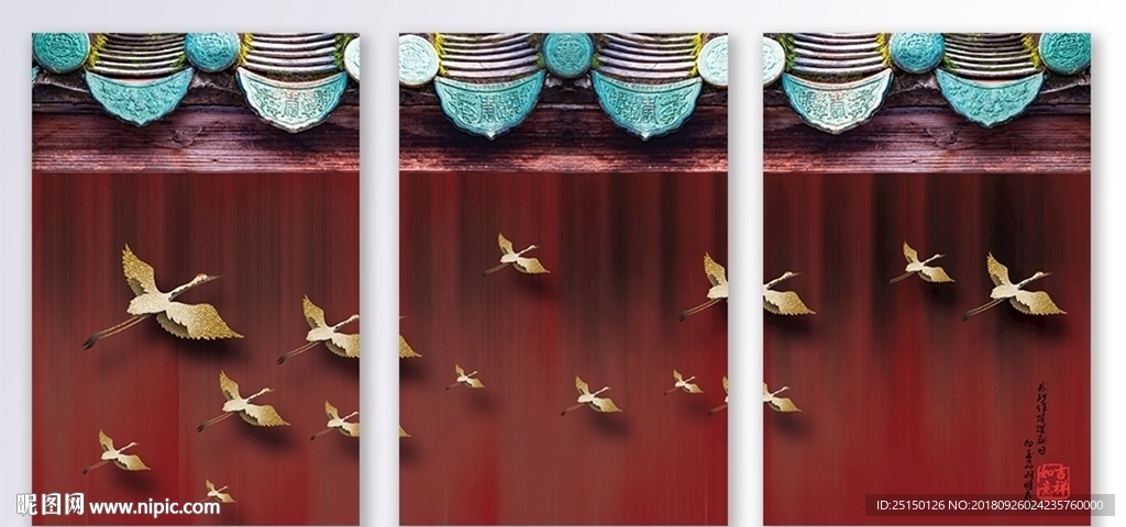 中国风仙鹤风景装饰画