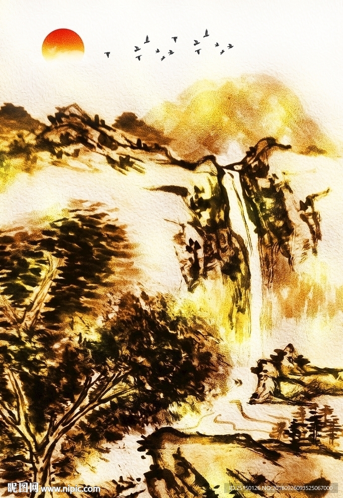 金箔山水风景意境画装饰画