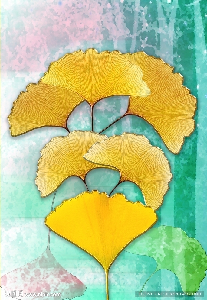 银杏叶树清爽夏日装饰画