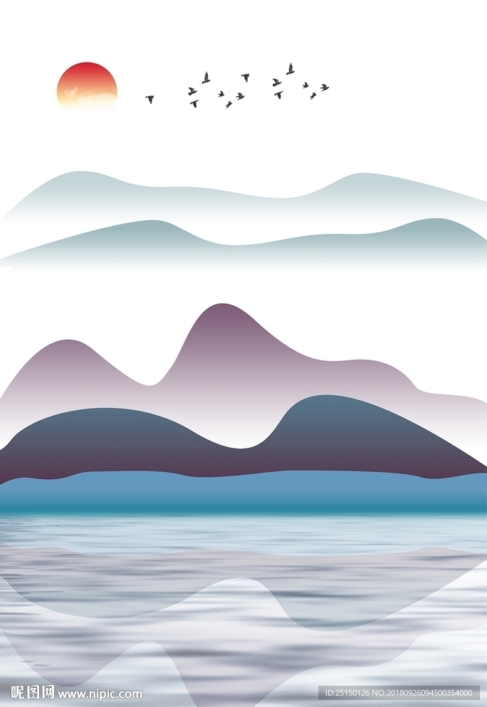 山水风景飞鸟意境装饰画