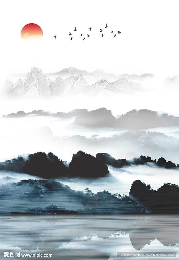 中式唯美水墨山水装饰画