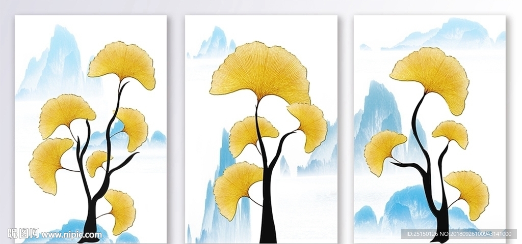 现代简约银杏叶装饰画