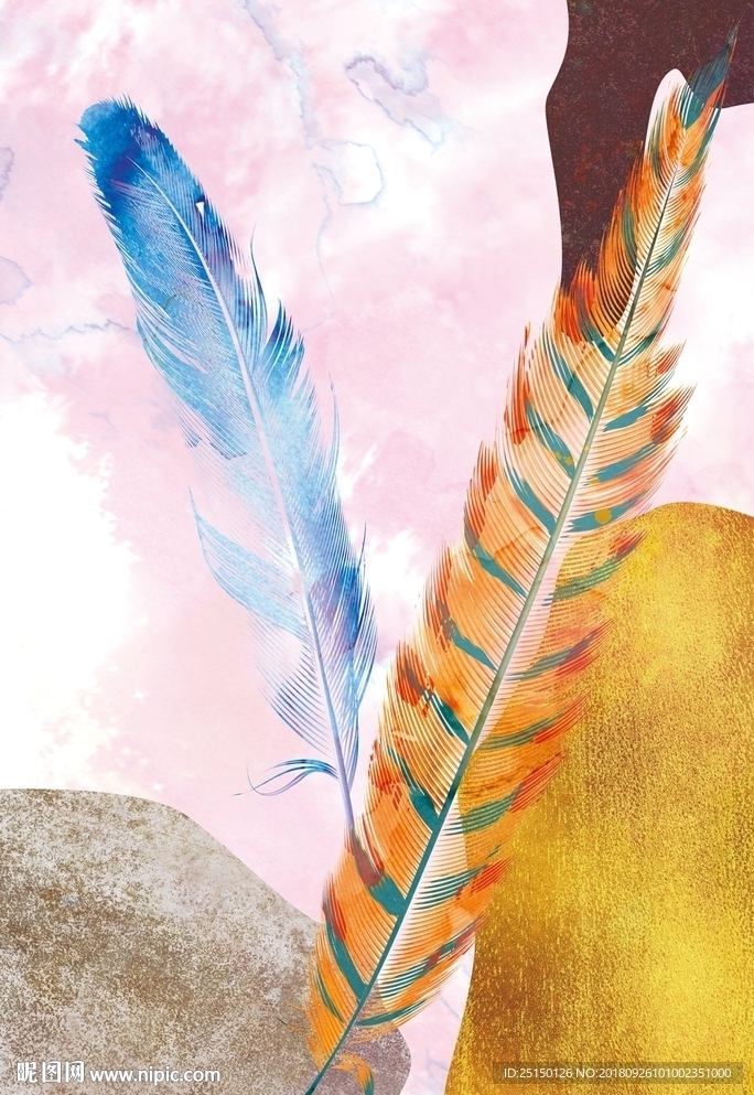 简约羽毛水墨抽象装饰画