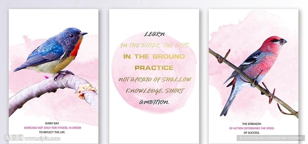 粉色简约唯美小鸟装饰画