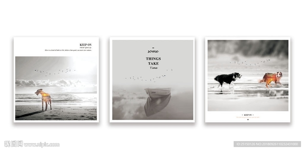 简约宠物海边风景装饰画