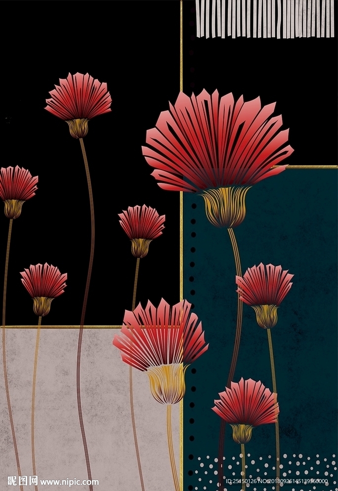 现代简约花卉几何装饰画