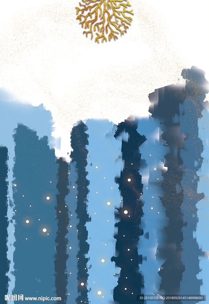 简约梦幻抽象手绘城市剪影装饰画