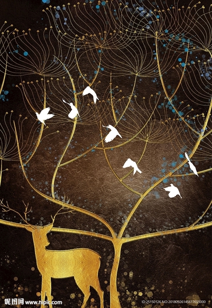 质感风景丛林麋鹿装饰画