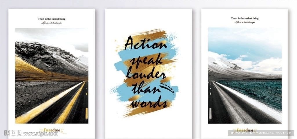 时尚反色差风景蓝金色装饰画