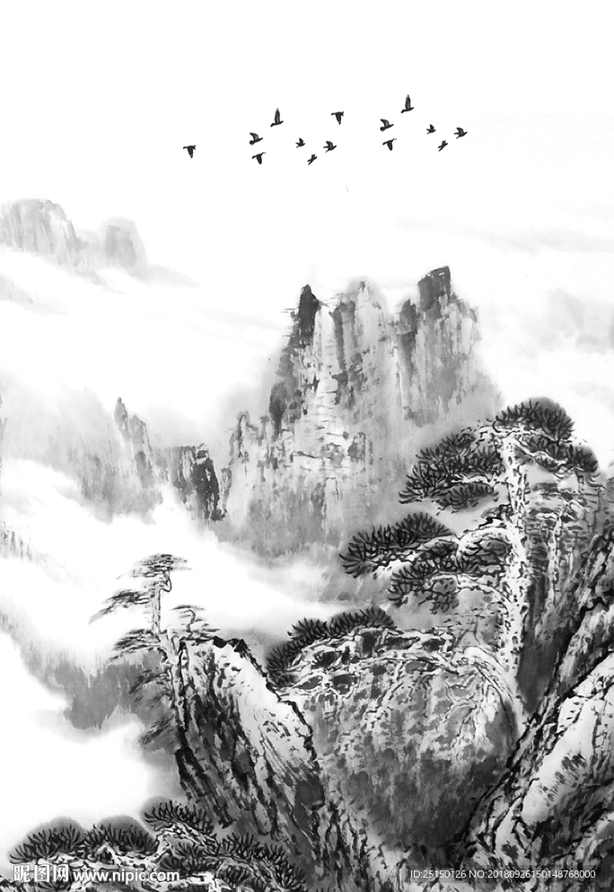 中山水墨风景意境装饰画