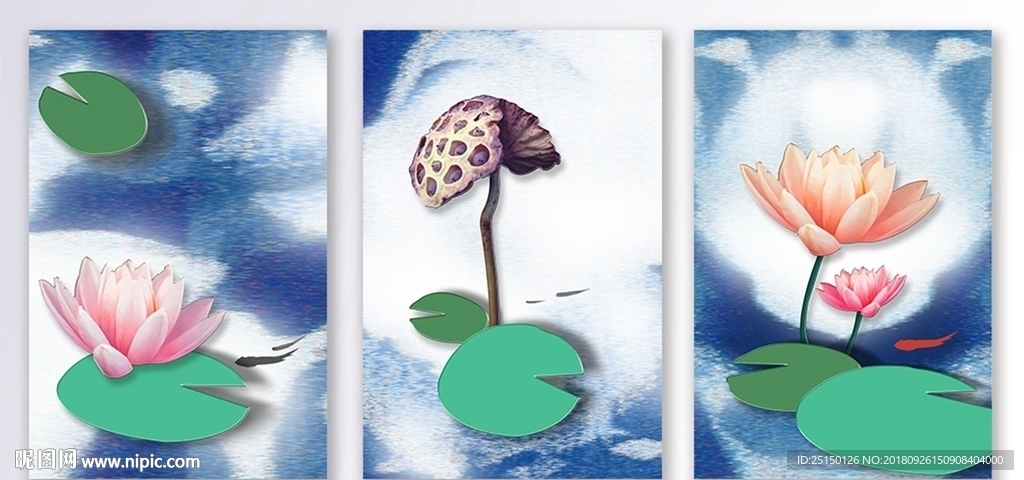 中国风简约荷花装饰画