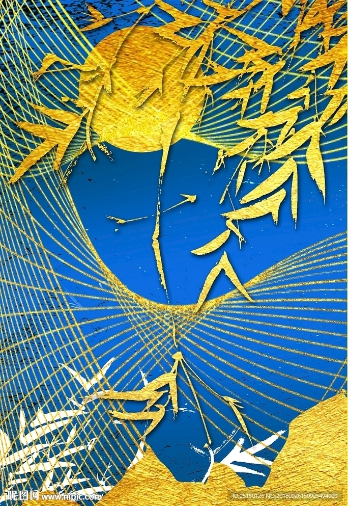 中国风简约金色竹子装饰画