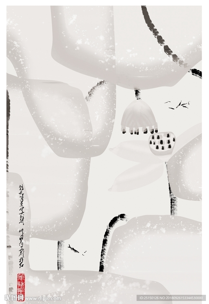 莲花淡彩古风装饰画