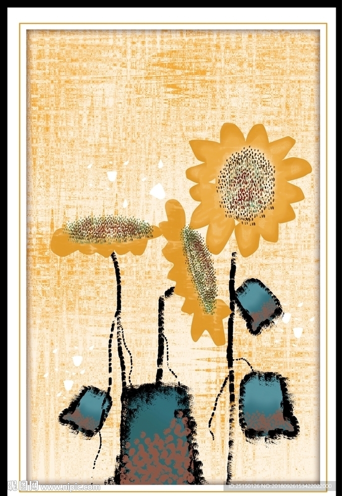 手绘抽象向日葵装饰画