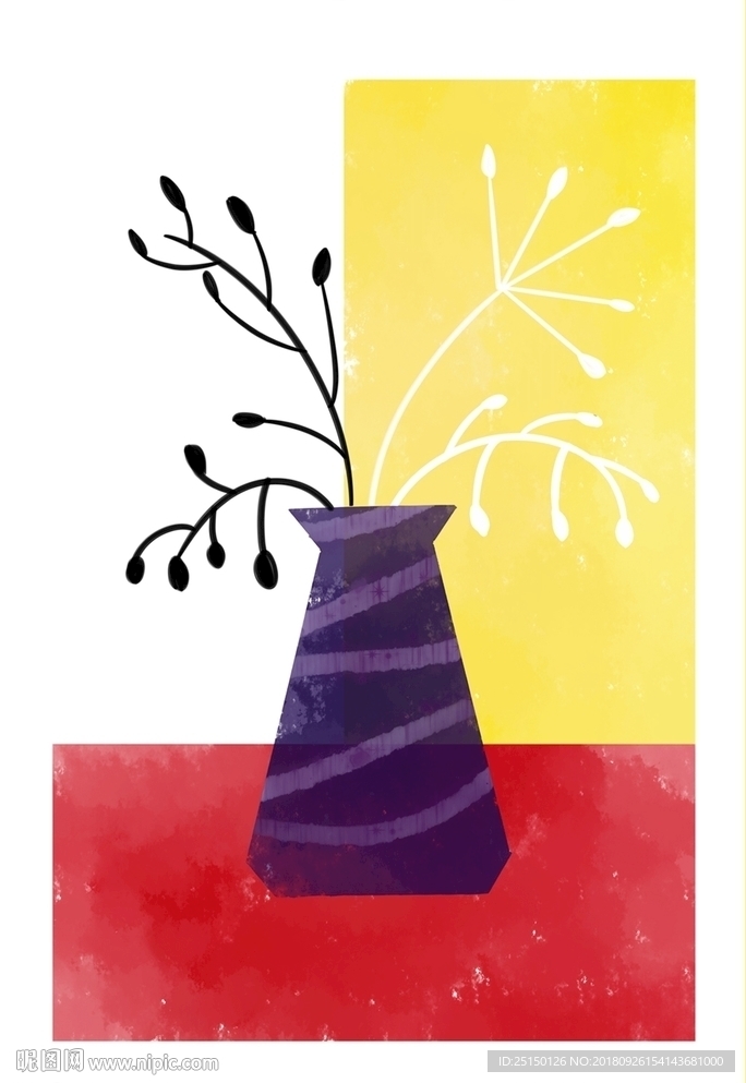 抽象对比水彩花卉装饰画