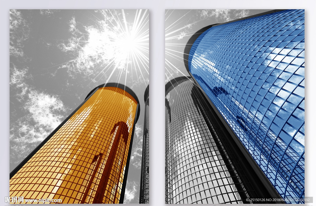 抽象色彩建筑组合装饰画