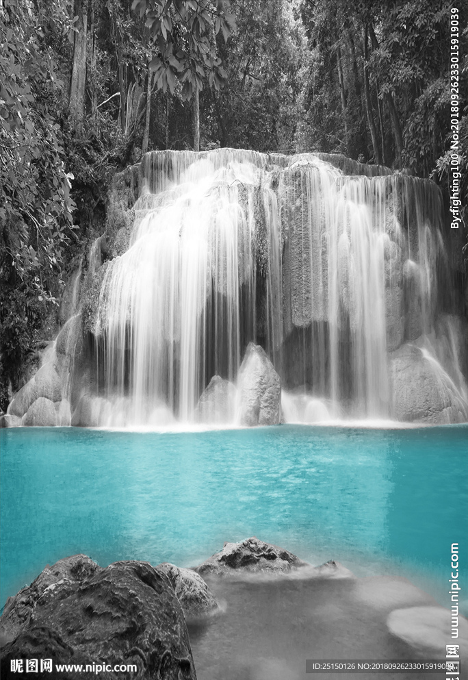 抽象森林瀑布风景装饰画