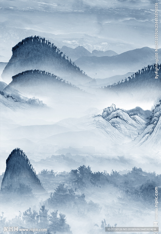 抽象新中式线条风景山水画