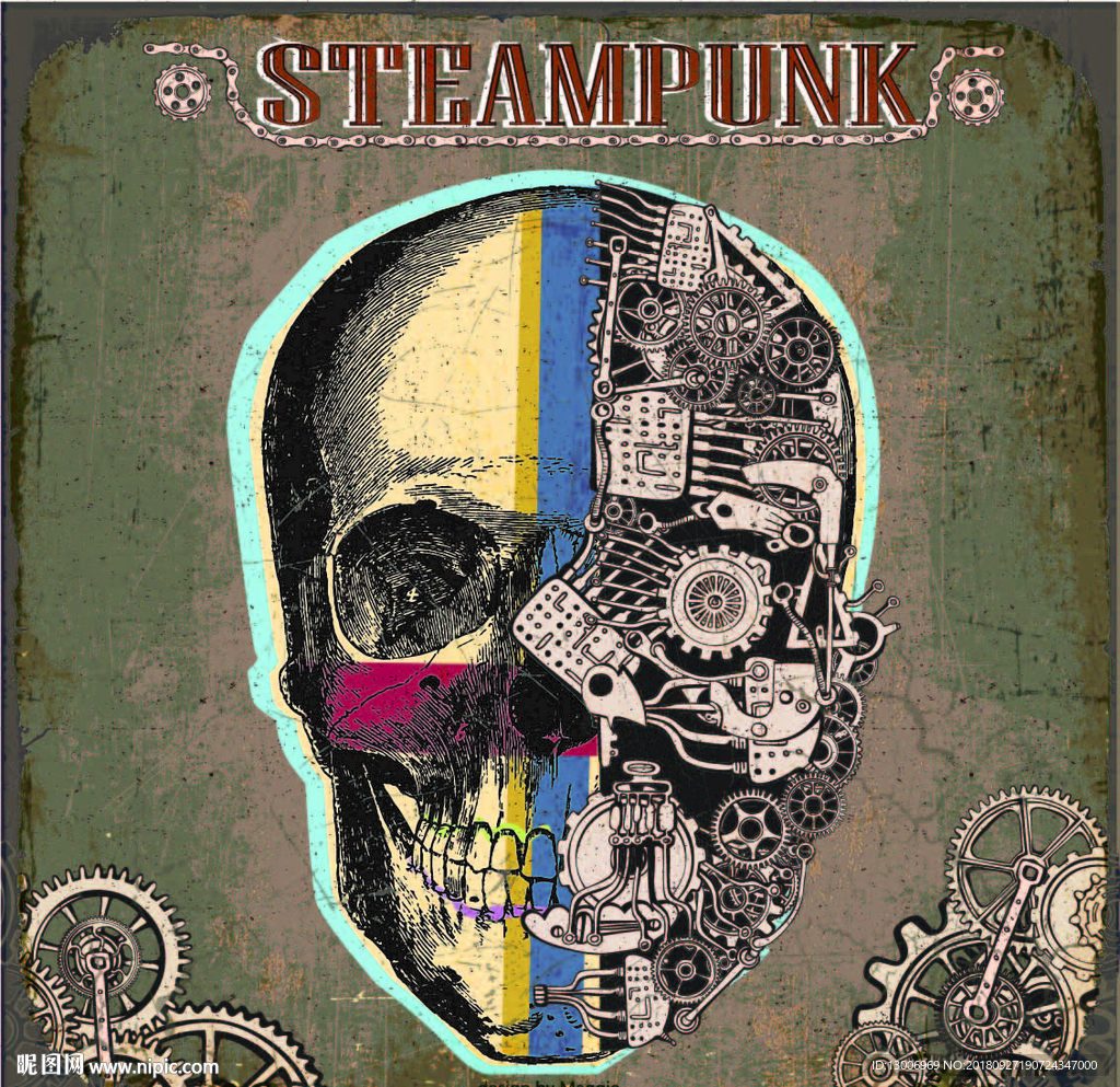 复古怀旧骷髅头蒸汽朋克装饰画
