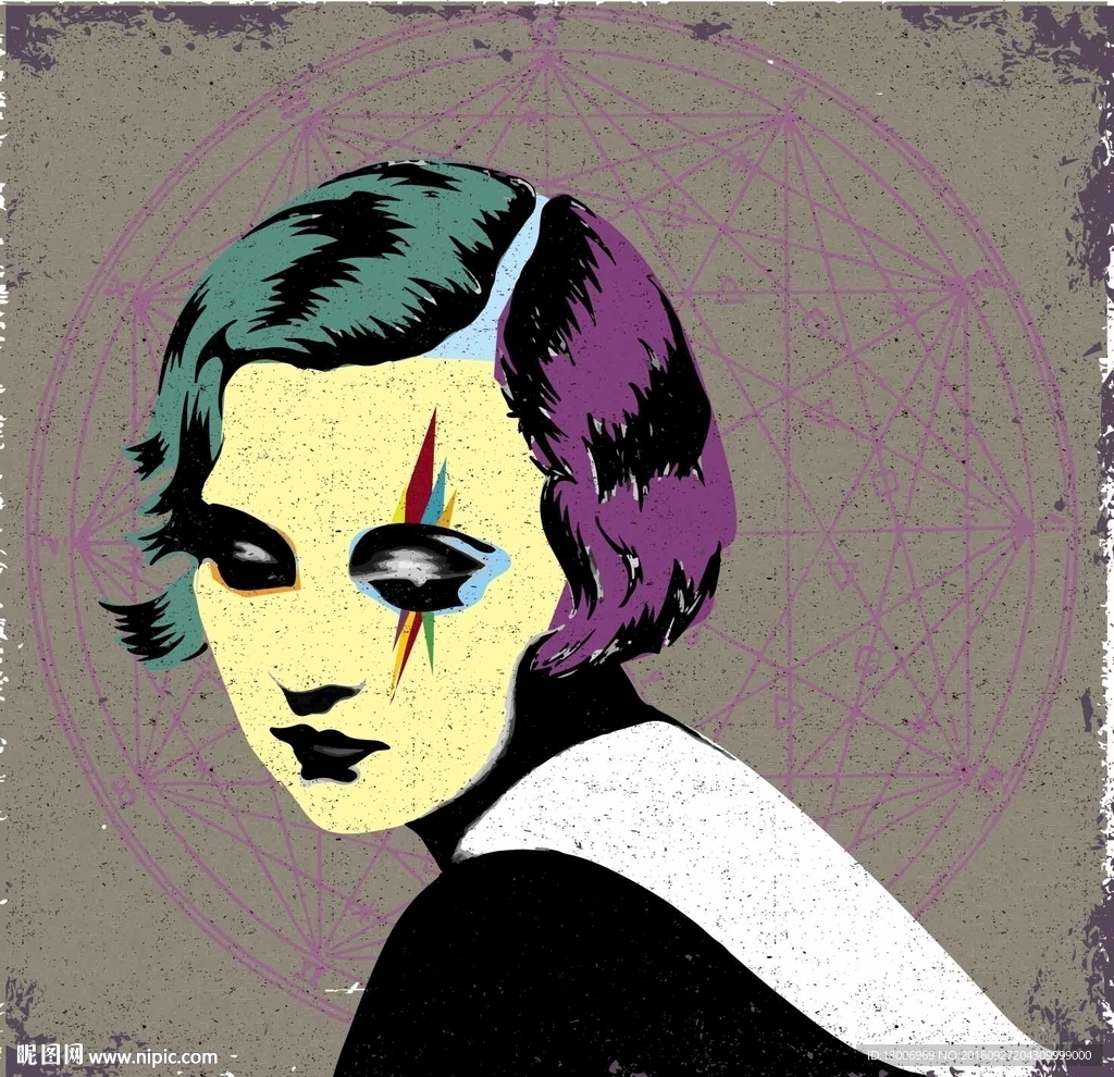 手绘复古人像装饰画