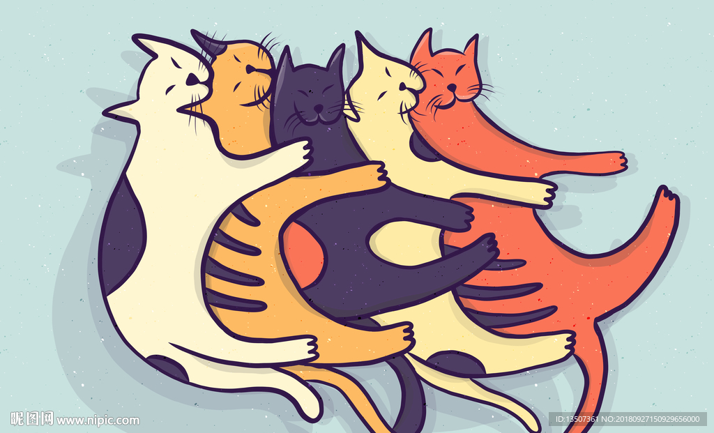 手绘多只可爱的猫咪插画设计