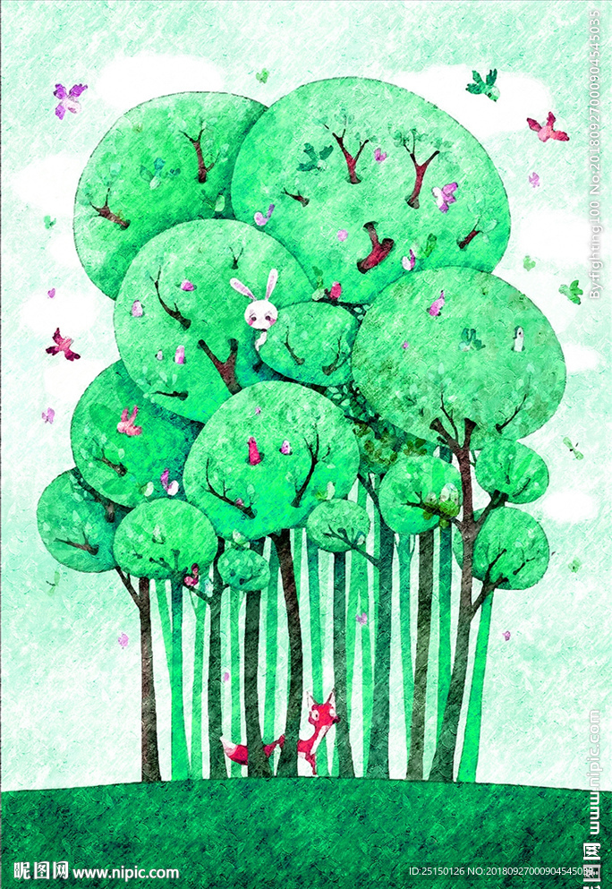 树木小动物装饰画