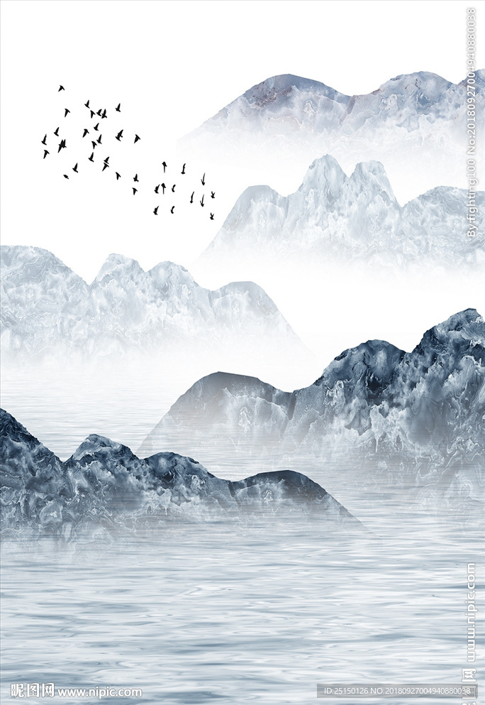 中式山水石纹抽象装饰画