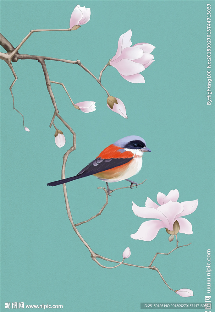 中式手绘写意花鸟装饰画