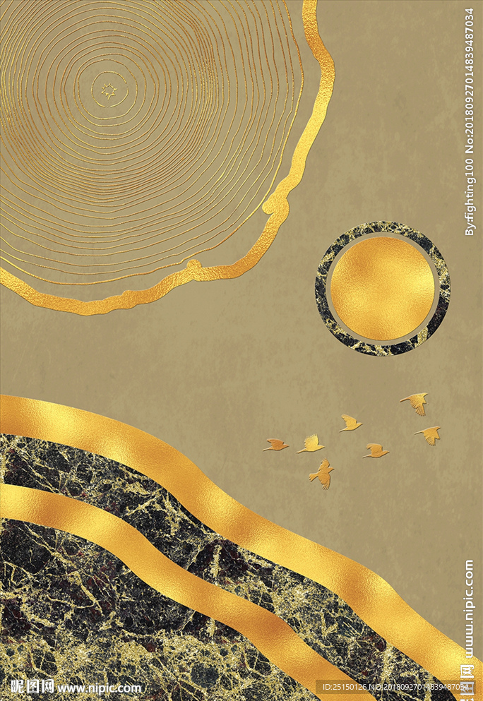 现代简约创意年轮抽象装饰画