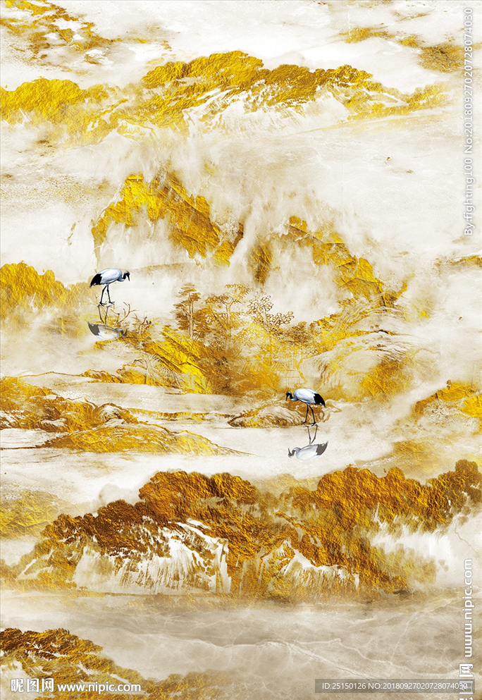 金色抽象艺术山水装饰画