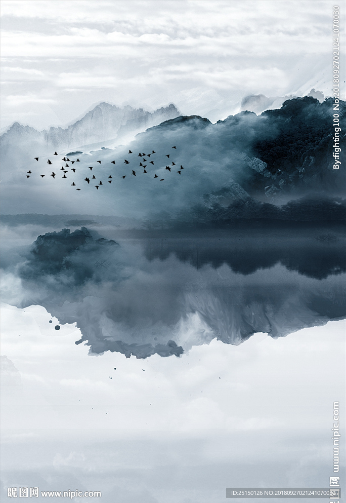 抽象线条艺术山水风景装饰画