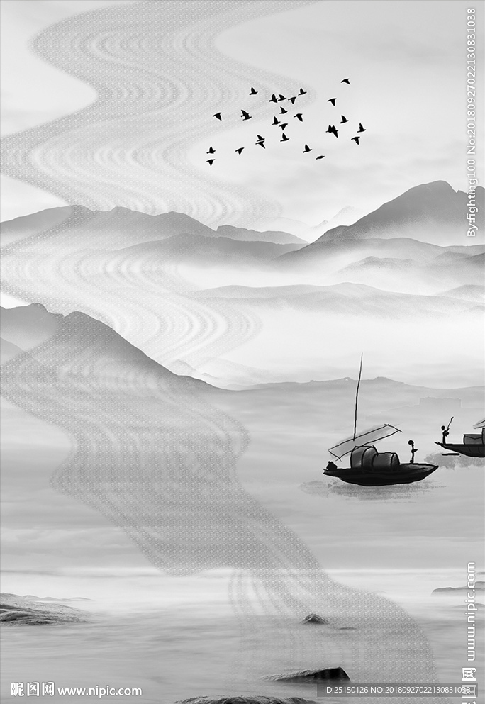中式烟雾山水风景装饰画