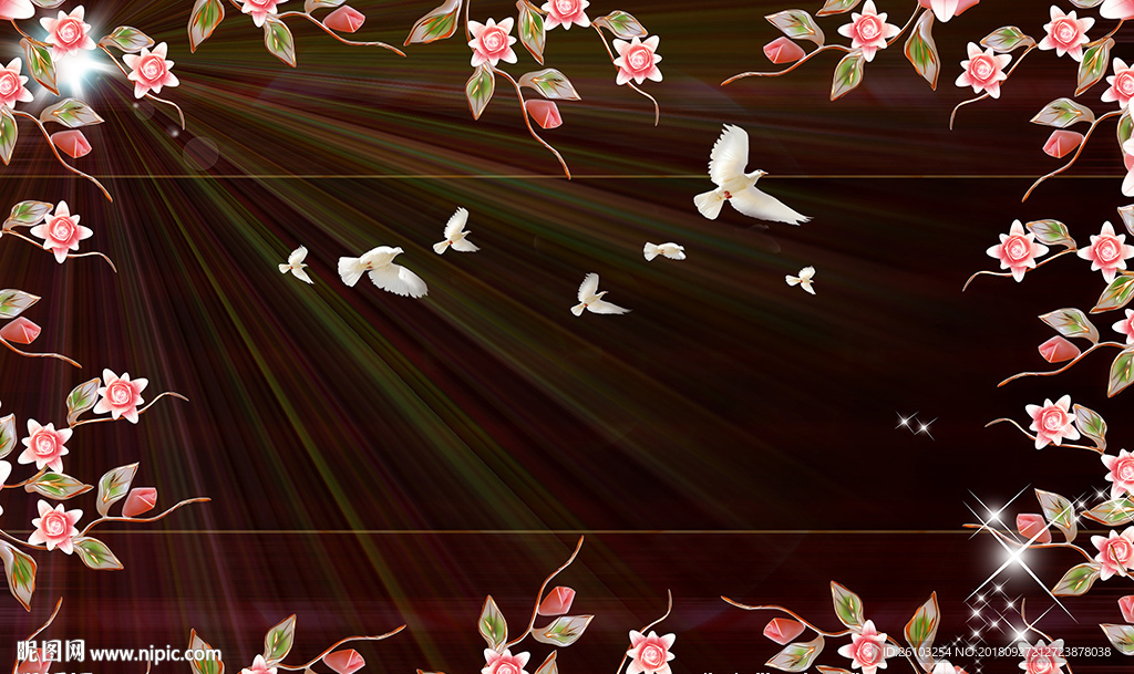 现代花卉鸽子电视背景墙