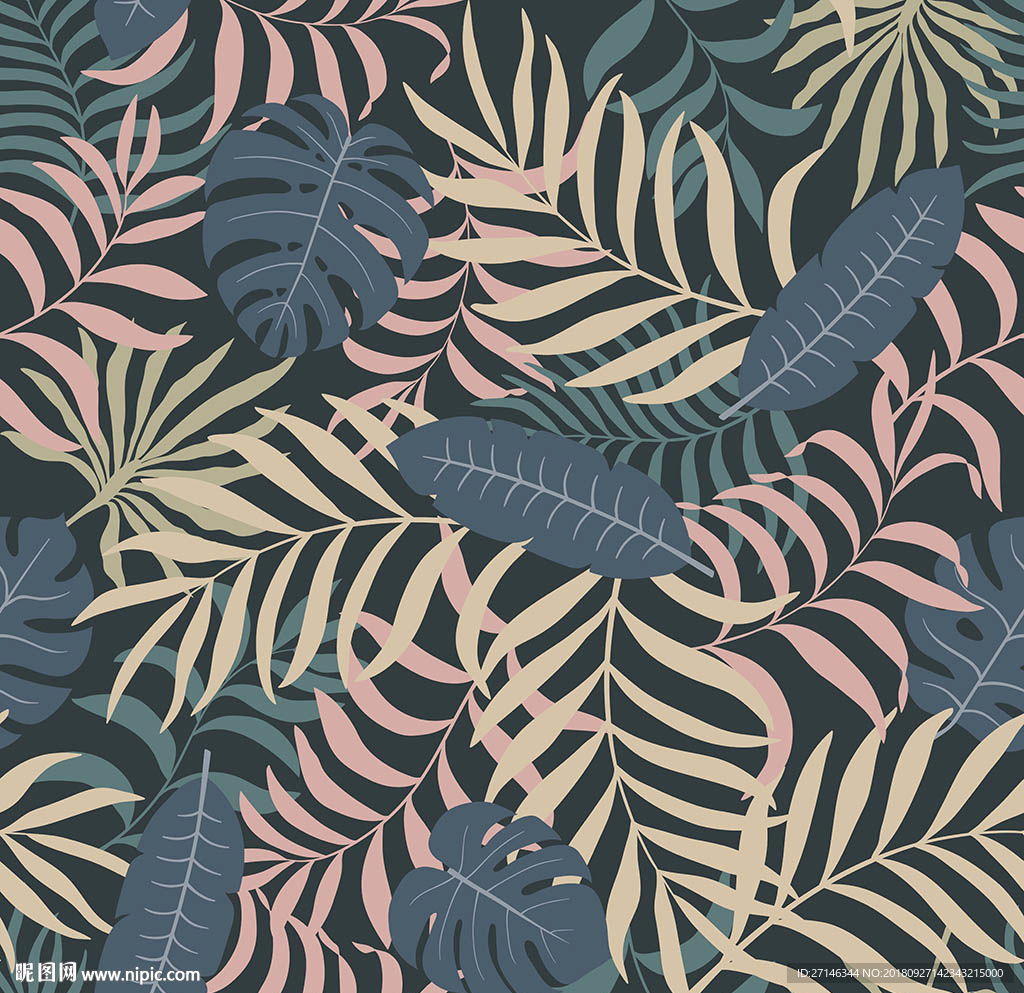 简约植物矢量无缝图案