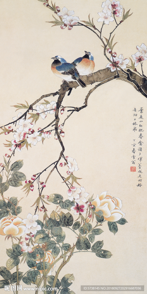 中式花鸟水墨画玄关屏风背景底纹